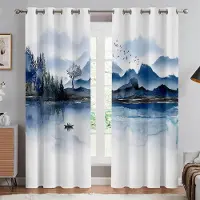 Household supplies MH 2 st Kinesisk Gardin Plommonblomma Landskapsmålning Tryckt Gardin för Sovrum Vardagsrum Öljettopp kan anpassas storlek 100W130H(CM)40x51in&Grommet Top