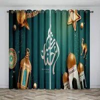 Household supplies MH Ramadan Kareem Gardiner Tunn Skuggning Polyesterfiber Anpassade Tryckta Gardiner Lämpliga För Vardagsrum Sovrum Kök Dekor 1x50W60H(CM)&Grommet Top