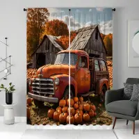 Household supplies MH 2 st HD Thanksgiving Country Cottage Pumpabuss gardin Gul knyt digitaltryckt gardin Heminredningsstil Dekorera vardagsrum W52H63inchW132H160cm