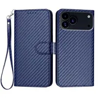 Mtp Products iPhone 17 Pro Premium plånboksfodral med rem - kolfiberstruktur - Kolblå