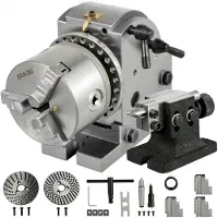 Vevor Delningshuvud 4-tums indexeringshuvud Fräsning 100 mm semiuniversellt delningshuvud 4-tums 3-käks chuck Delningshuvudsats med indexplattor och dubbdocka för precisionsrundbord