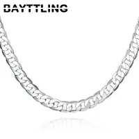 Allbestart 925 Sterling Silver 16/18/20/22/24 tum 8MM platt sidled Figaro Chain Halsband för kvinna Man Mode bröllopssmycken 50cm