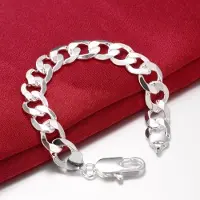 YIRAN Jewelry Lekani Nytt Fint Smycke Herr 925 Sterling Silver Handmanschettarmband 12mm 925 Silver Figaro Kedjor Armband & Armringar För Herrar brown