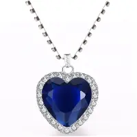 YIRAN Jewelry Titanic Heart Of Ocean Blått Hjärta Kärlek För Alltid Hängsmycke Halsband +Sammetspåse 45cm kungsblå färg