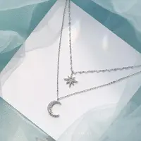 YIRAN Jewelry Nytt 925 Sterlingsilver Dubbelt Lager Stjärna Måne Halsband Kvinnor Nyckelbenskedja Fina Smycken Fest Bröllopstillbehör silver