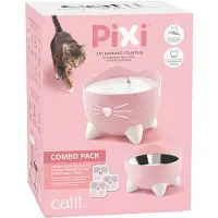 Catit Pixi Fountain Combo – Pixi vattentråg 2,5 l + skål, ljusrosa