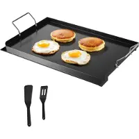 Vevor Stekpanna i kolstål, 24x16 tum universal platt rektangulär platta, gasgrillstekpanna för BBQ-grill, Teppanyaki, bärbart familjeköksredskap med handtag, för camping, tailgating-fest