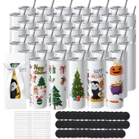 Vevor 50-pack raka sublimeringsglas, 20 oz blank tumlare, rostfritt stål med dubbla väggar med sugrör, lock, borste, bas, krympplast, presentförpackning, för värmepress och värmeöverföring