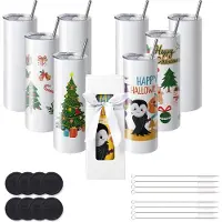 Vevor 8-pack raka sublimeringsglas, 591,5 ml Blank tumbler Bulk, rostfritt stål dubbla väggglas med sugrör, lock, borste, bas, krympplast, presentförpackning, för värmepress och värmeöverföring