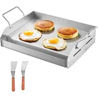 Vevor Stekpanna i rostfritt stål, 17x13 tum universal platt rektangulär platta, gasgrillstekpanna för BBQ-grill, Teppanyaki, bärbart familjeköksredskap med handtag, för camping, tailgating-fest