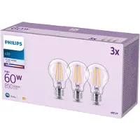 Philips LED Classic - LED-glödlampa - form: A60 - klar finish - E27 - 7 W (motsvarande 60 W) - klass E - svalt vitt ljus - 4000 K (paket om 3)