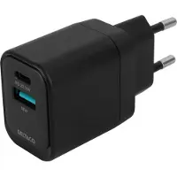 Deltaco - Strömadapter - 20 Watt - PD - 2 utdatakontakter (USB, USB-C) - svart