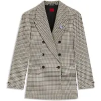 HUGO Relaxed-fit blazer with micro houndstooth