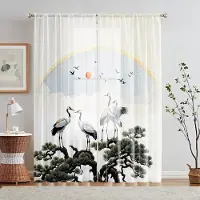 Household supplies MH 2 Delar HD Digital Kranfontän Talltryckt Fönsterskärm Heminredningsstil Dekorativt Vardagsrum Sovrum Stånggardin W52H63inchW132H160cm