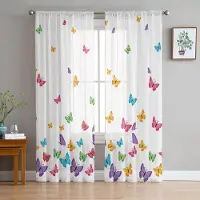 Household supplies MH Fjärilsblommor Vintage Stil Tyll i Skira Gardiner för Vardagsrum Sovrum Kök Fönsterbehandling Chiffonggardin Persienner 1 PCS W100XH250cm&Grommet Top