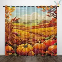 Household supplies MH 2 stycken gardiner med tryckta mönster av lönnlöv och pumpor med Thanksgiving-tema för dekoration, sovrum och vardagsrum 140x160cm&Grommet Top