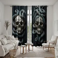 Household supplies MH 2 st HD orm Zodiak dödskalle dekorativ gardin Svart knytband digitaltryckt gardin Heminredningsstil Dekoration vardagsrum W52H63inchW132H160cm gray