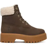 Timberland för kvinnor. TB0A2PU6W011 Stone Street bruna läderstövlar (36 W), Hud, 3 till 5 cm, Nyckelband, Casual