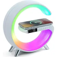 Mtp Products N69 Multifunktionell APP-kontroll 15W trådlös laddare Bluetooth-högtalare klocka atmosfärsljus, EU-kontakt - vit