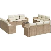 vidaXL Soffgrupp för trädgården med dynor 13 delar beige konstrotting
