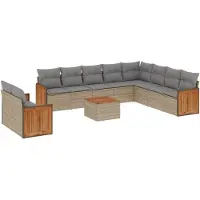 vidaXL Loungegrupp för trädgården m. dynor 11 delar beige konstrotting