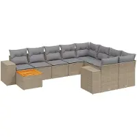 vidaXL Loungegrupp för trädgården m. dynor 11 delar beige konstrotting
