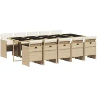vidaXL Matgrupp för trädgården med dynor 11 delar beige konstrotting