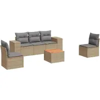 vidaXL Soffgrupp för trädgården med dynor 6 delar beige konstrotting