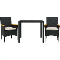 vidaXL Matgrupp för trädgård med dynor 3 delar svart konstrotting&glas