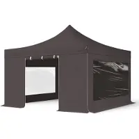 TOOLPORT 4x4 m snabbtält, Professional aluminium, med sidodelar (panoramafönster), mörkgrå