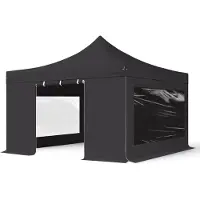 TOOLPORT 4x4 m snabbtält, Professional aluminium, med sidodelar (panoramafönster), svart