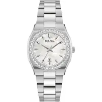Bulova Surveyor diamant rostfritt stål pärlemor kvarts 96R245 damklocka mor av pärla färg