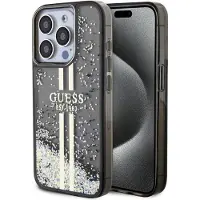 GUESS Liquid Glitter Gold Stripes-fodral för iPhone 15 Pro - svart