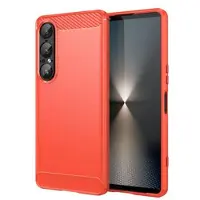Mtp Products Sony Xperia 1 VII Borstat TPU Skal - Kolfiber - Röd