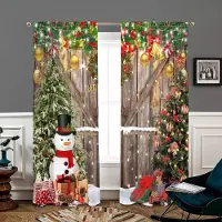 Household supplies MH 2 stycken, Julgran trädörr snögubbe gardiner -30% mörkläggning - lämpliga för vardagsrum, sovrum, kök, heminredning W150CM H166CM&Rod pocket