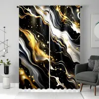 Household supplies MH 2 ST HD digitalt tryck gardin svart band svart guld kvicksand ränder Heminredningsstil Dekorera vardagsrum sovrum slitage W52H63inchW132H160cm