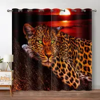 Yiran Furniture Tiger som ligger på en sten Fönstergardiner Vardagsrum Tyg Draperier Vilt djur 3D-gardin Heminredning Gardiner för sovrum 2 paneler W50H130(CM)x2&Hook brown