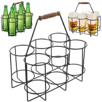 Orion Robust metallkorg för sex flaskor med trähandtag