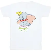 Disney Girls Dumbo Sitting On Books Cotton T-Shirt (White)