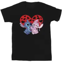 Disney Girls Lilo & Stitch Hearts Cotton T-Shirt (Black)