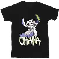 Disney Girls Lilo And Stitch Ohana Graffiti Cotton T-Shirt (Black)