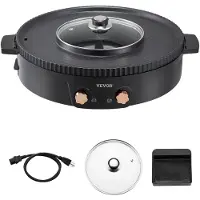 Vevor Hot Pot med grill, 1800W 2-i-1 elektrisk rökfri grill och hot pot, koreansk BBQ Shabu Shabu Hotpot med separat dubbel temperaturkontroll, non-stick panna, för 2-8 personer familjemiddag