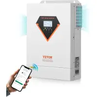 Vevor Hybrid Solar Inverter, 6000W, Allt-i-ett ren sinusvågsströmförsörjningsladdare, 48V DC till enfas 220/230V AC, med 120A MPPT solcellsregulator, för off-grid system blysyra litiumbatteri