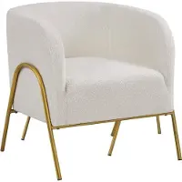 24hShop Klädd fåtölj med ryggstöd - Vit / loungestol med barrel rygg och armstöd