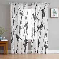 Household supplies MH Gren Fågel Silhuett Skira Gardiner för Vardagsrumsdekoration Fönstergardiner för Kök Tyll Voile Organza Gardiner W135 x H115cm x1 white