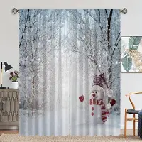 Household supplies MH 2 st Jul Snögardin 3D-tryckt Snögubbe Julgran Sovrum Vardagsrum Kök Högtidsdekorativa Gardiner 50W50H(CM)X2PCS&Rod Pocket