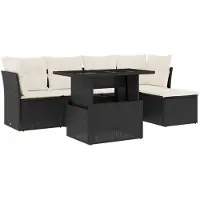 vidaXL Loungegrupp med dynor 6 delar svart konstrotting