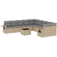 vidaXL Loungegrupp för trädgården m. dynor 11 delar beige konstrotting