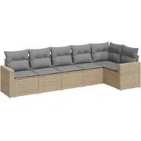 vidaXL Soffgrupp för trädgården med dynor 6 delar beige konstrotting