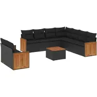 vidaXL Loungegrupp 10 delar med svarta dynor konstrotting